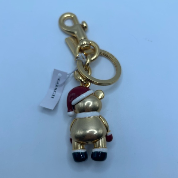 🎄🧸NWT COACH 3D Christmas Santa Teddy Bear Bag Charm Key Chain Ring Gold - Picture 4 of 7